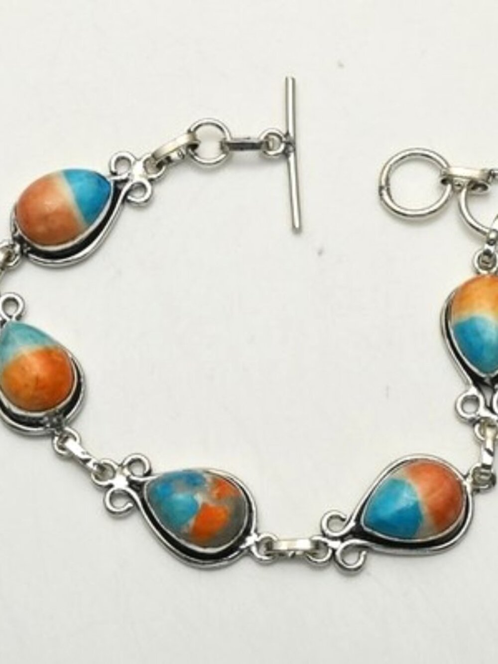Oyster Turquoise Gemstone Sterling Silver Bracelet 19 Gms